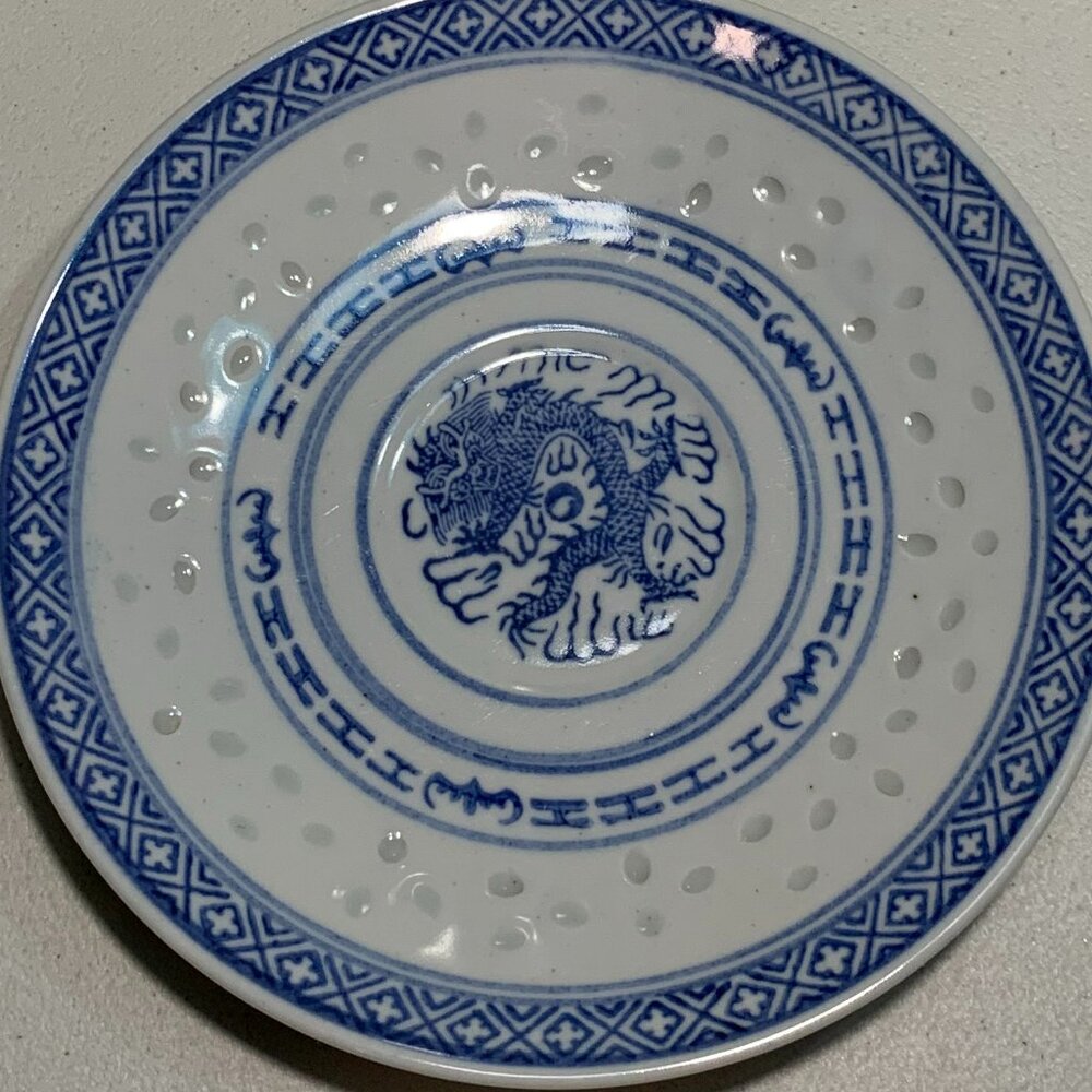 $5 or 4/$10: Jingdezhen Blue Rice Eyes Dragon saucer